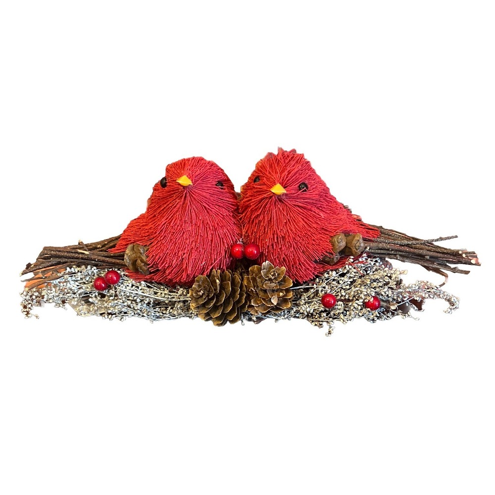 Cardinal Ornament 2 Red Christmas Cardinals Sitting on a Tree Branch